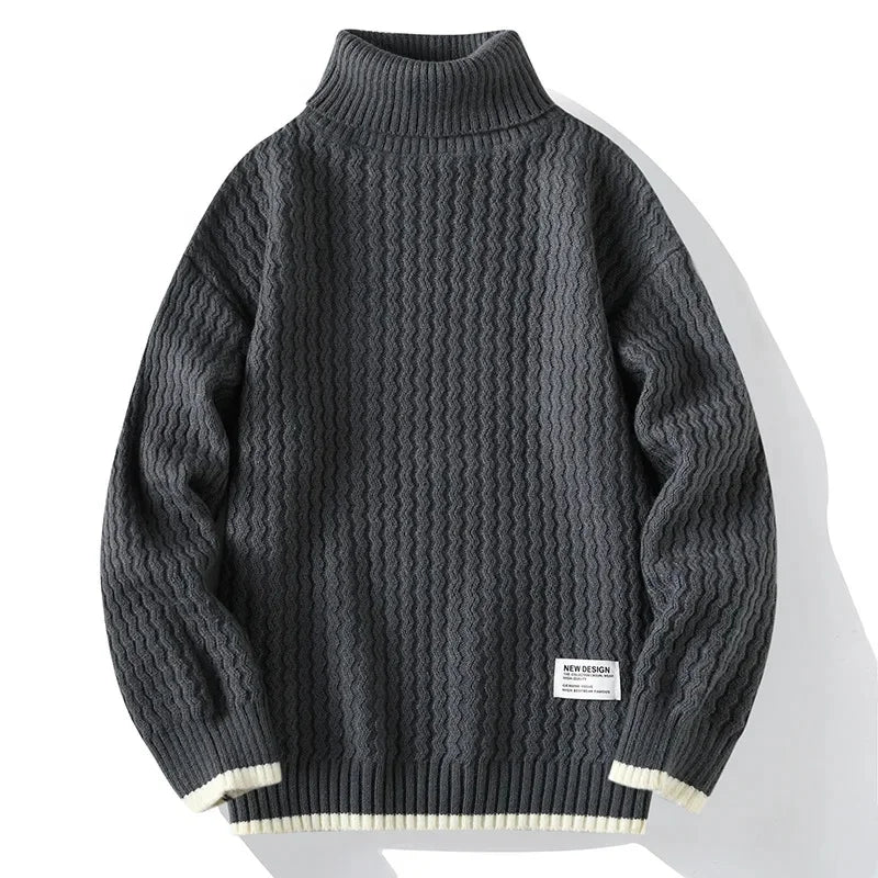 Thickened Loose Men s Knitted Sweater Autumn Winter High Collar Cable Knit Casual Outerwear Base