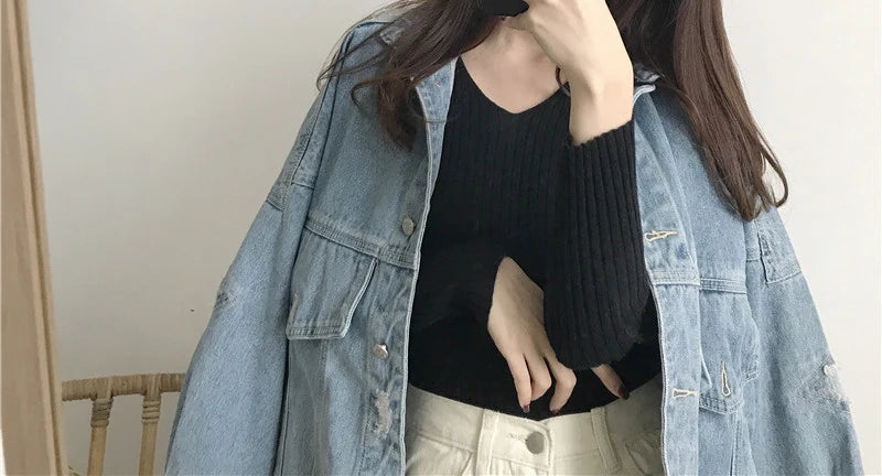 Heliar Dames V-hals Slim Sexy Trui Gebreid Lange Mouw Effen Onderkant Trui