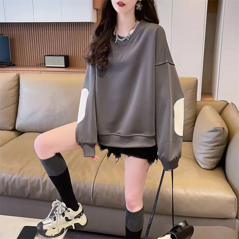 Western Design Round Neck Pullover Thin Sweatshirt for Women Korean Style Loose and Versatile