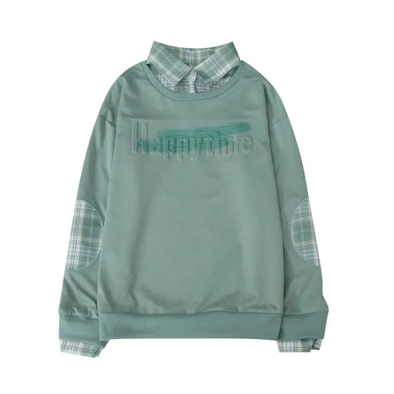 Fake Two Hoodies voor vrouwelijke studenten Koreaans ontwerp Patchwork Dun Lange mouwen Los Veelzijdig