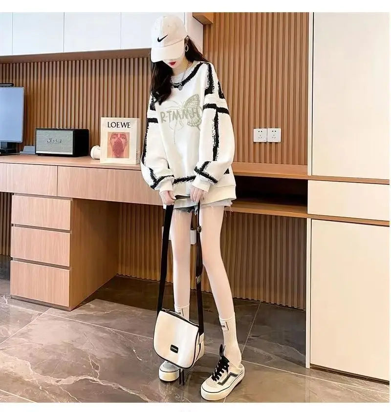 Dameskleding Koreaanse vlinderprint streetwear Y2K sweatshirt casual oversized tuniek hoodie O