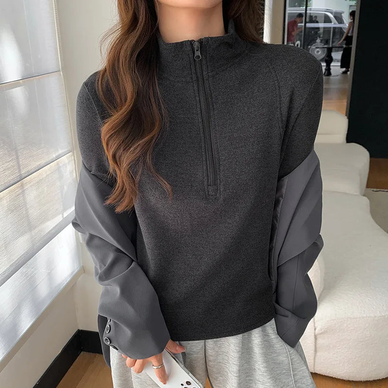 Herfst Winter Fleece Warme Sweatshirts Dames Chique Halfhoge Kraag Truien