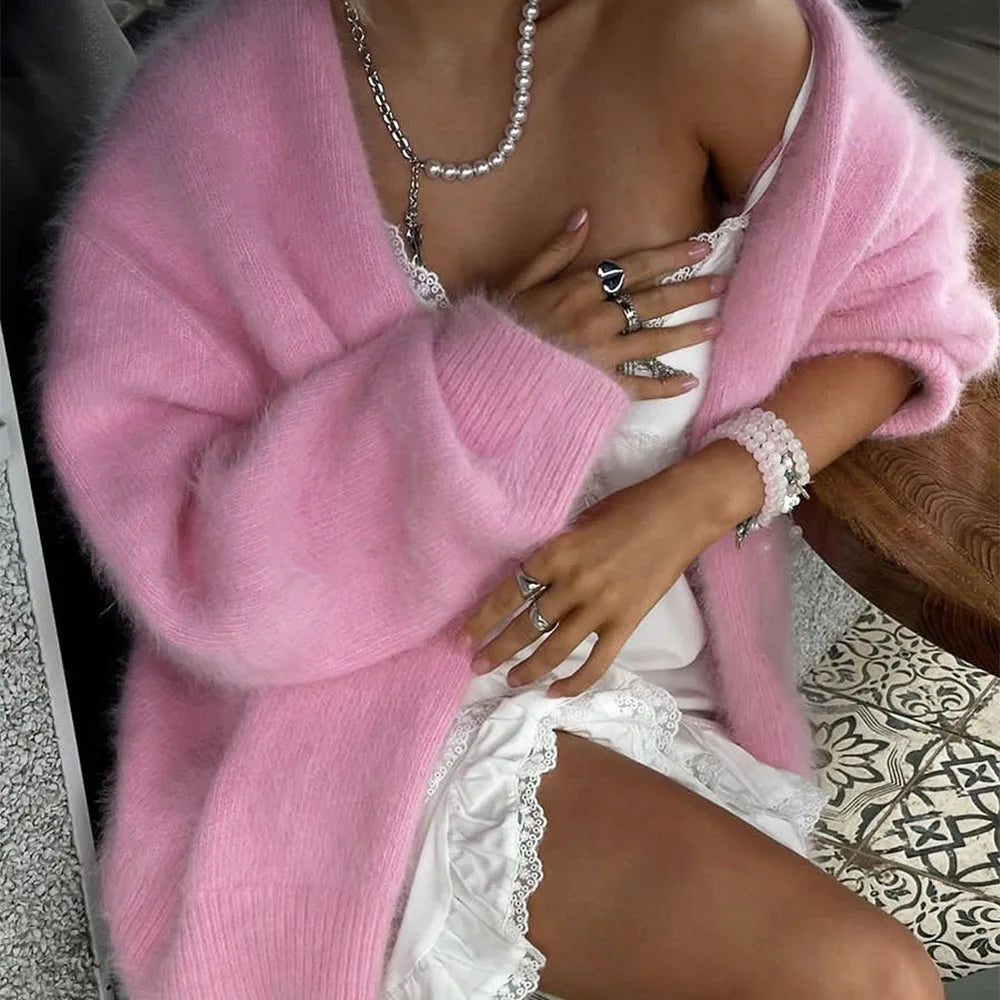 Женский вязаный кардиган Talenza из толстой кашемировой шерсти, шикарный однобортный с V-образным вырезом