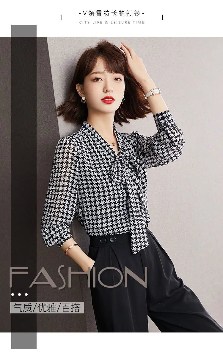 Lente Herfst Sjaalkraag Mode Lange Mouw Blouse Dames High Street Casual