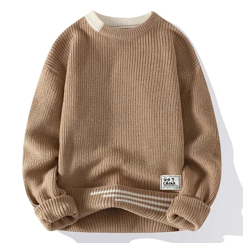 Casual round Neck Knitted Sweater Men s Base Layer Trendy Autumn Winter Style