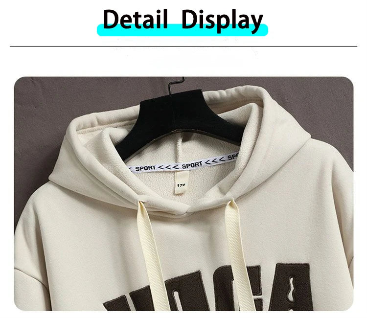 Men s Hoodie With Solid Color Printed Letters Double Layered Thick Hoodie Young People Autumn Winter