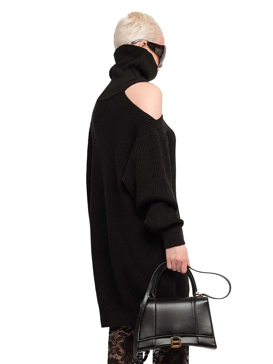 Bornladies Dames coltrui met uitgesneden schouders, lange mouwen en geribbelde breisels