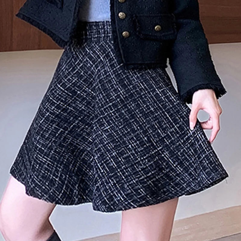 British Style Plaid Mini Skirts Women Autumn Winter Gray High Waist A Line