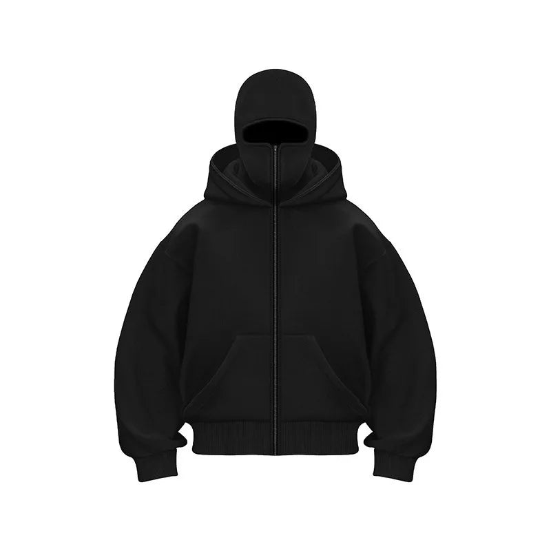 Men s Double Hat Mask Zipper Design Winter Windproof Hoodie Sports Jacket