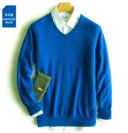 Classic Pullover V Neck Sweater Men Autumn Winter Cashmere Cotton Blend Warm Jumper Clothes Pull