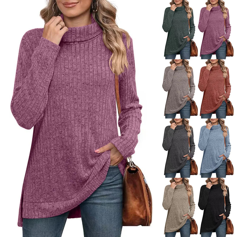 Effen herfst dames oversized coltrui truien lange mouwen