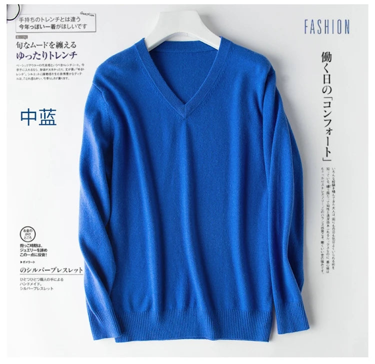Classic Pullover V Neck Sweater Men Autumn Winter Cashmere Cotton Blend Warm Jumper Clothes Pull