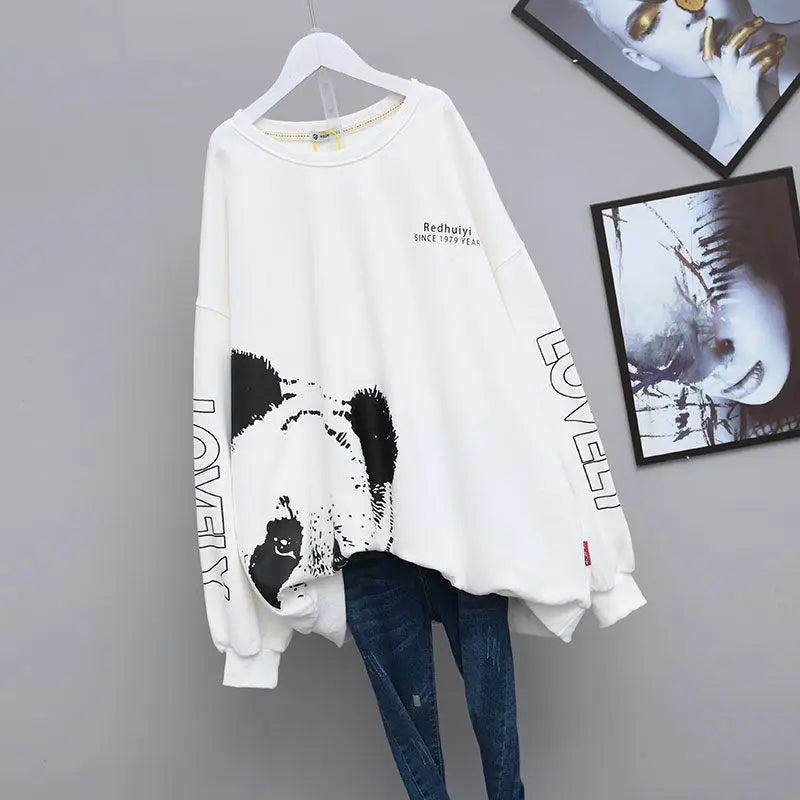 Kawaii Cartoon Letter Print Oversized Streetwear Female Sweatshirt Korean Fashion Casual Long Sleeve