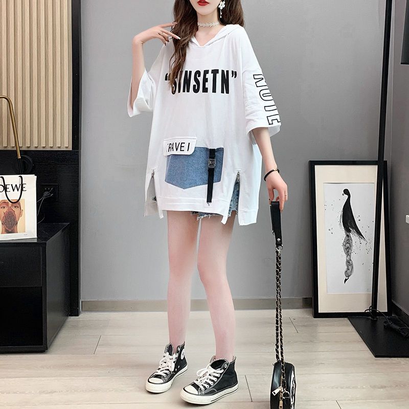 Zomer Harajuku Y2K Hooded Schouder Mouw V-hals T-shirts Dames Mode Letter