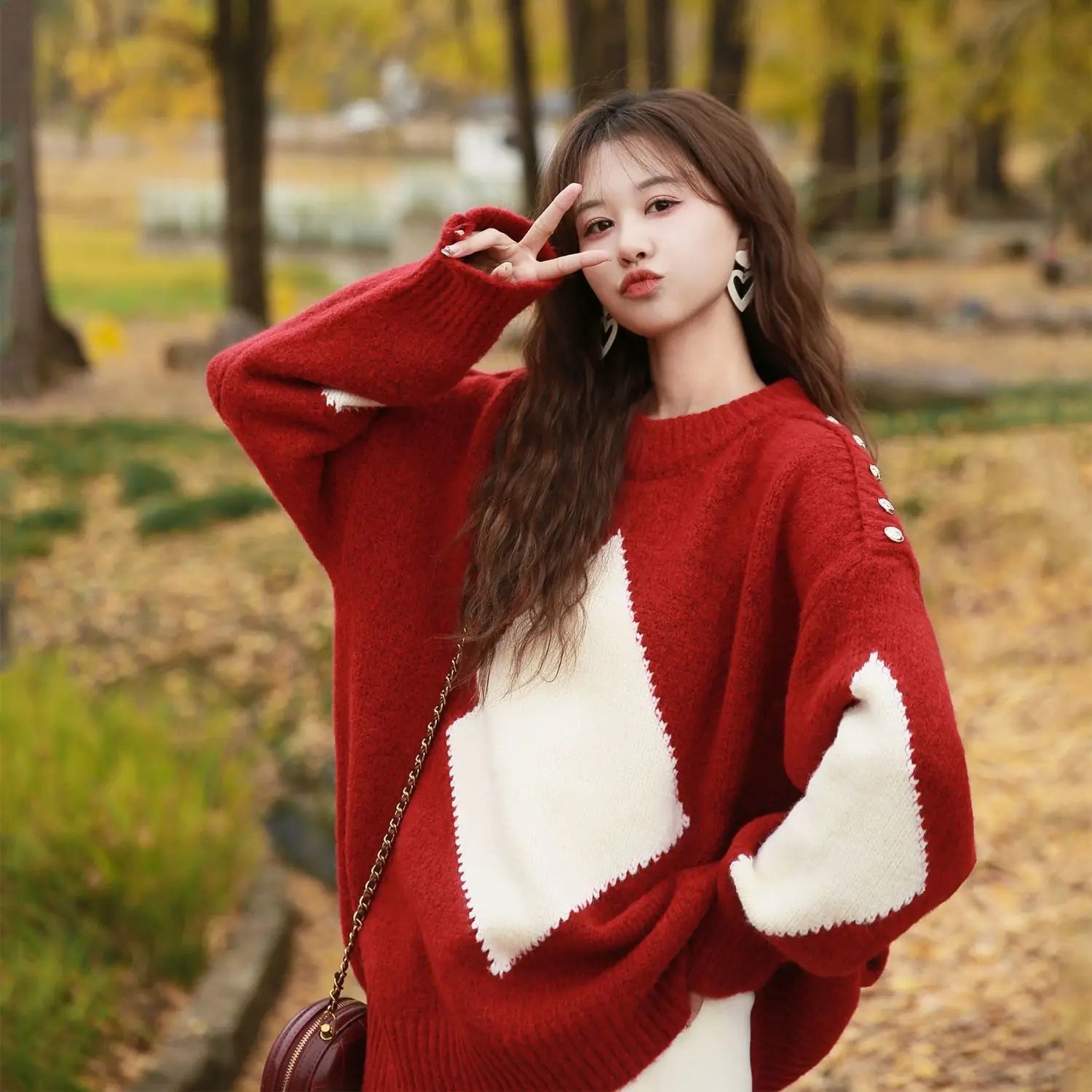 Kerstrode losse trui voor dames, herfst- en wintermode, gebreide top, dik