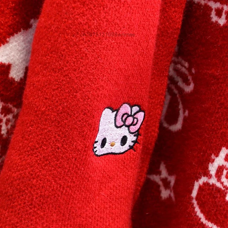 Kerst Hello Kitty schattige gebreide trui met sjaal voor vrouwen Y2k