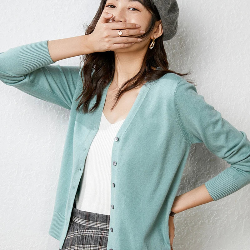 Enkelrijs V-hals Trui Cardigans Dames Basic Effen Kleur Lange Mouw