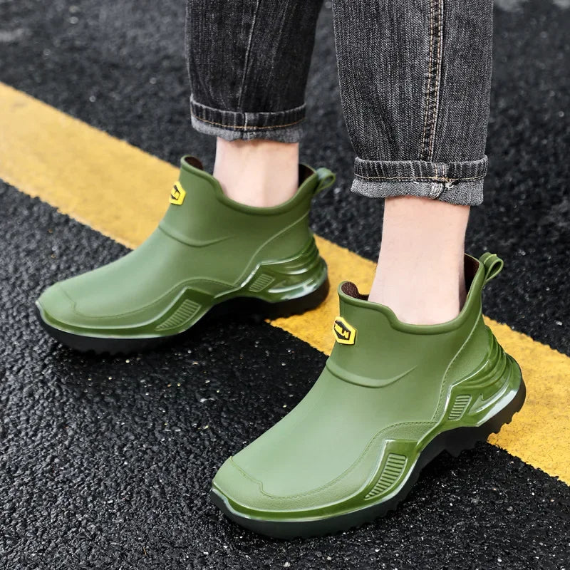 Korean Style Short Sporty Rain Boots Thickened Wide Comfortable Men s Slip On Water Shoes Anti