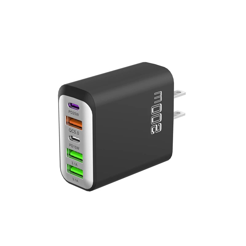 Total 200w Fast Charging Charger Five Ports Mobile Phone Charger 3u+2c