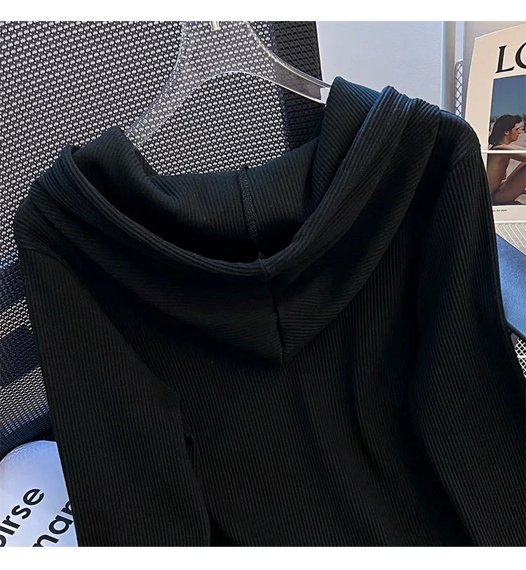 Uniek geknoopt T-shirt met capuchon voor dames, lente/herfst, onregelmatige korte mouwen, lange mouwen, basislaag