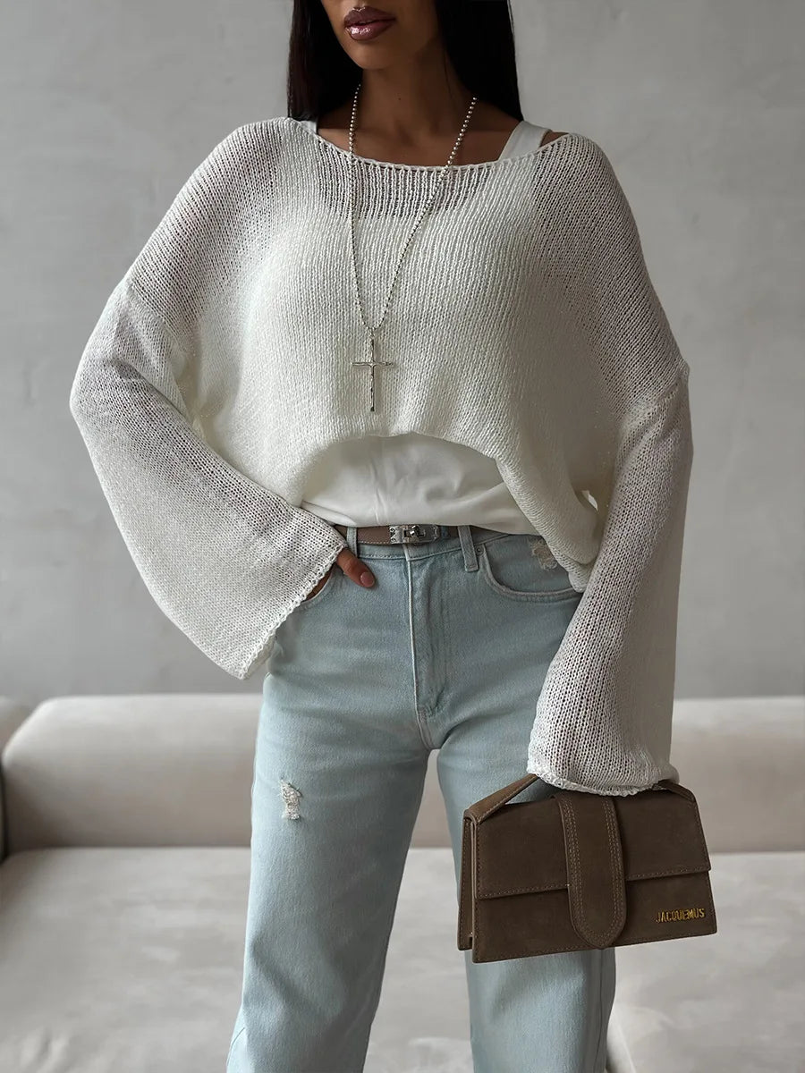 Bornladies Simple Solid Color Long Sleeved Sweater Women s Spring Knitted Hollow
