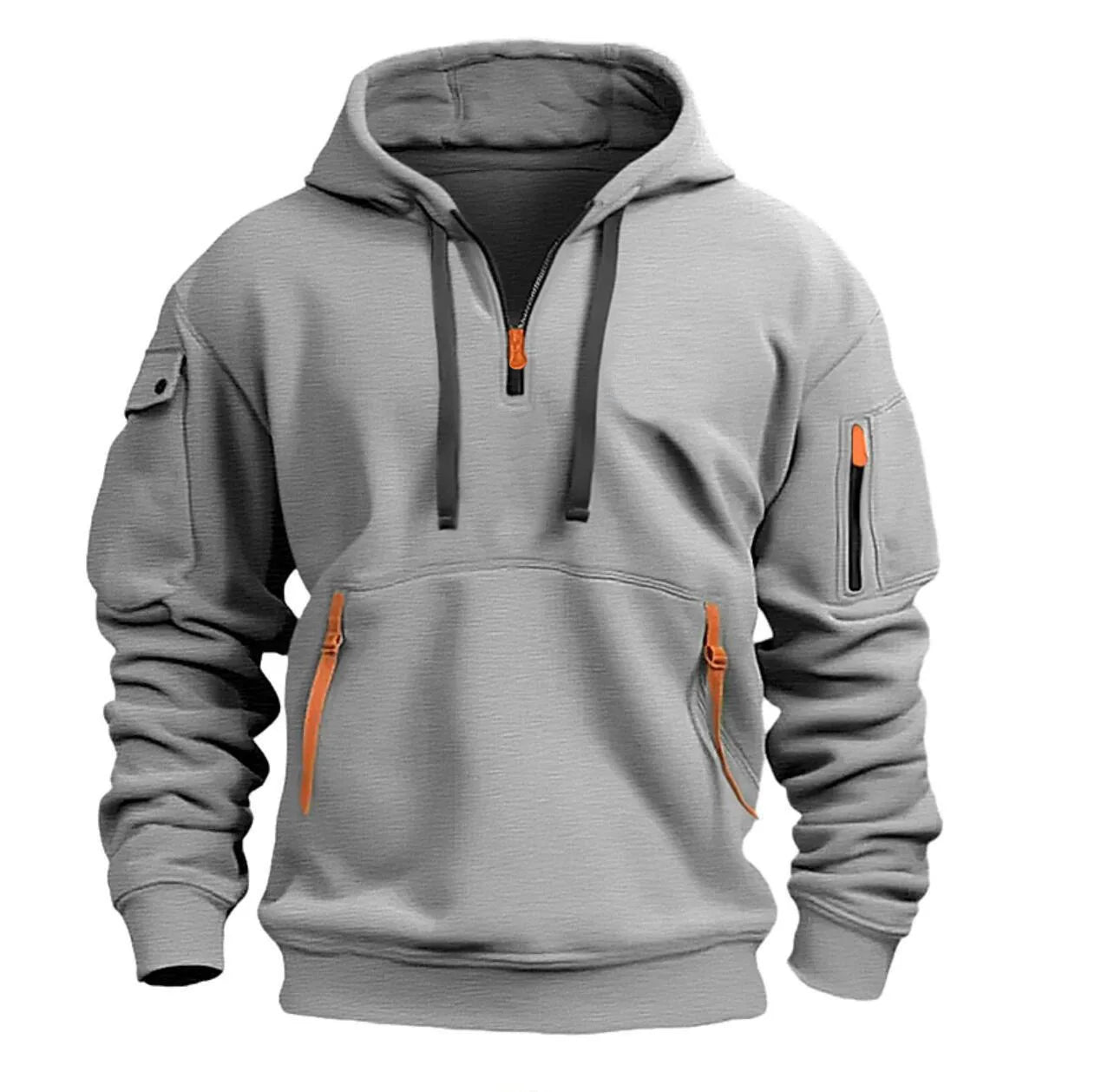 Multi Pocket Zipper Fleece Hooded Casual Shirt for Men and Women Plus Size Loose