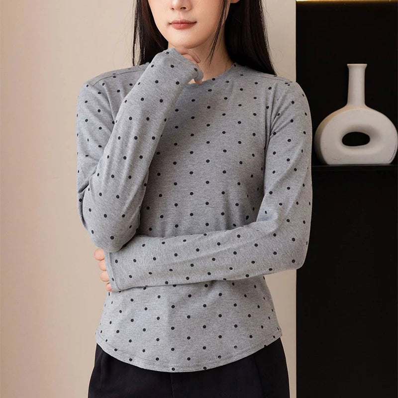 American Vintage Polka Dot Pullovers Women Spring Autumn Slim Fit Long Sleeve