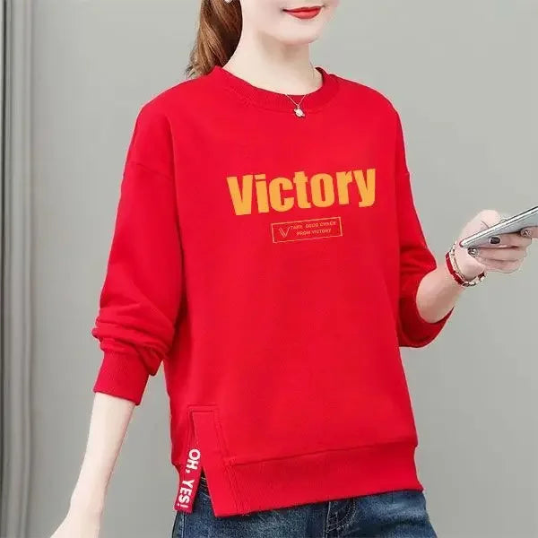Women s Pure Cotton Sweatshirt Women 100 Cotton Korean Loose Large Size Slim Long sleeved Top