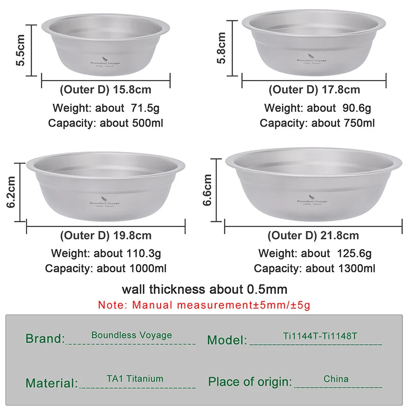 Boundless Voyage Titanium Bowl Rice Soup Salad Serving Bowl Ultralight Outdoor