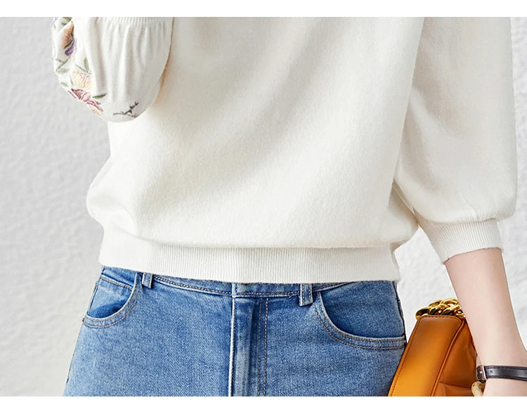 Летний вязаный свитер с цветочной вышивкой, женский пуловер, повседневная мода для женщин