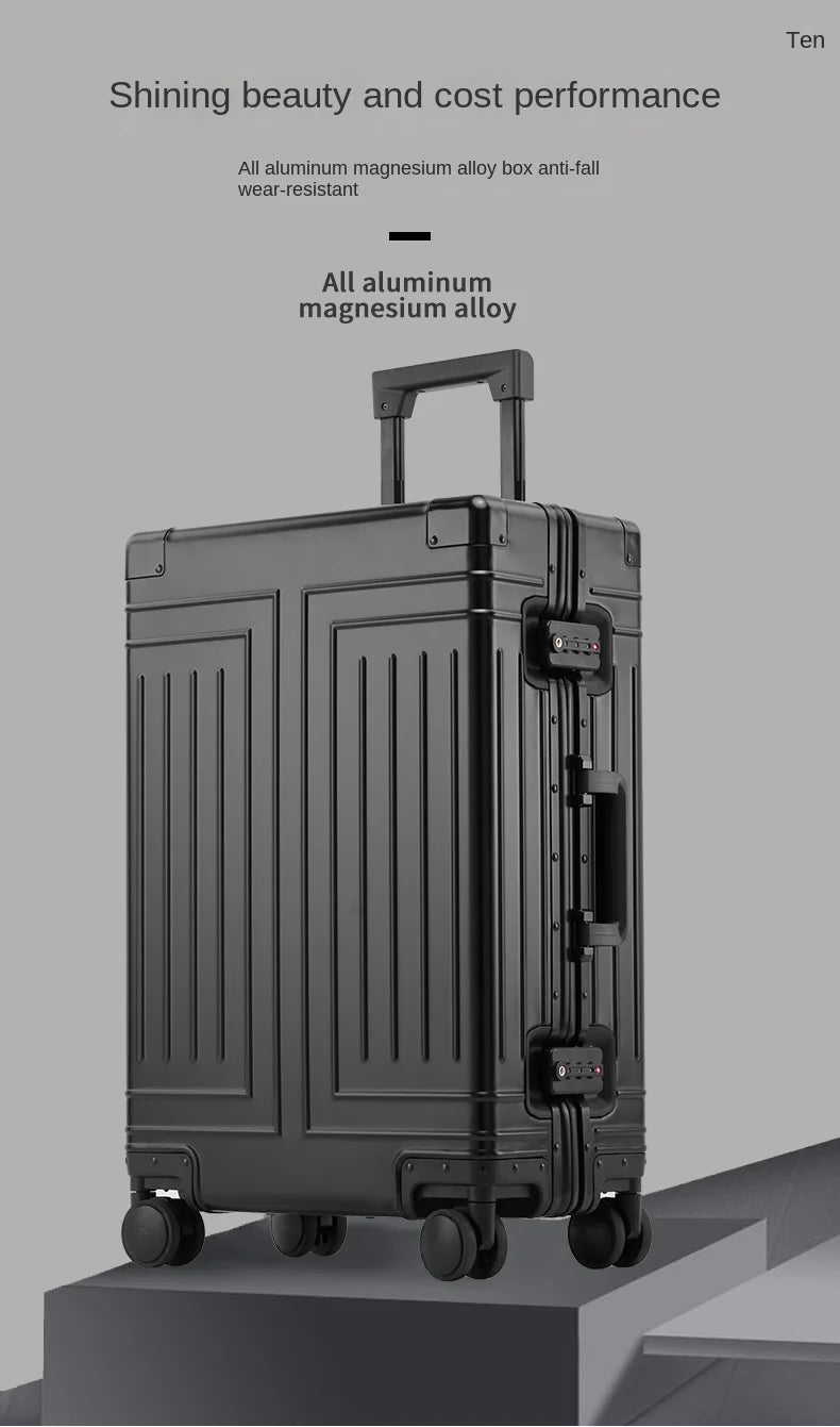 20 24 26 30 Inch Aluminum Trolley Suitcase Waterproof Metallic Cabin Luggage