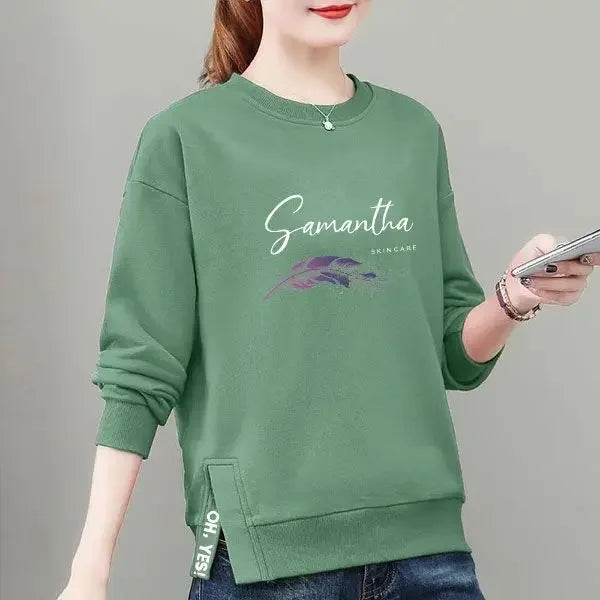 Women s Pure Cotton Sweatshirt Women 100 Cotton Korean Loose Large Size Slim Long sleeved Top