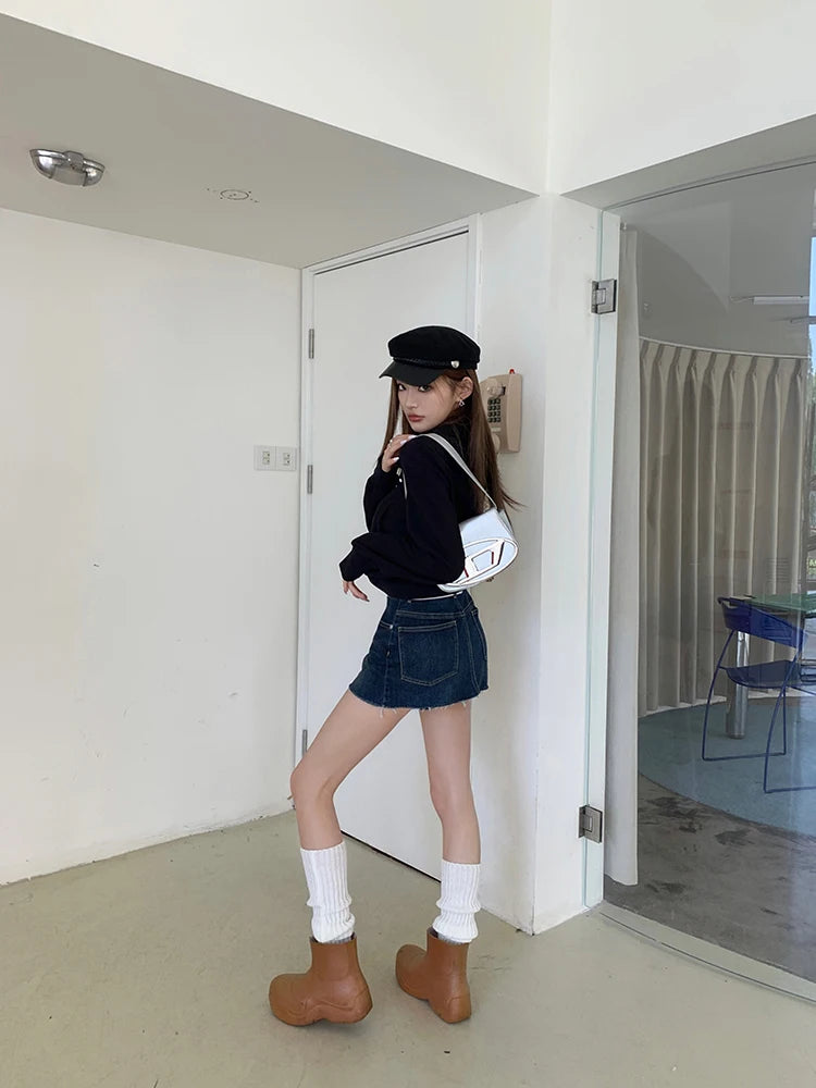 Coltruien voor dames, effen ritsontwerp, chique Koreaanse stijl, eenvoudig