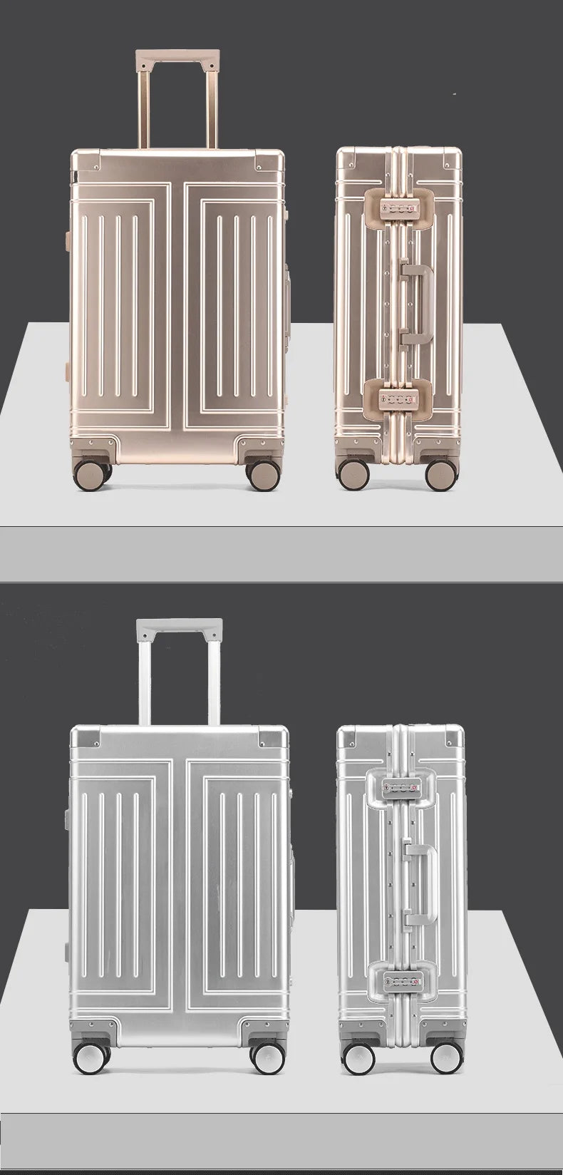 20 24 26 30 Inch Aluminum Trolley Suitcase Waterproof Metallic Cabin Luggage