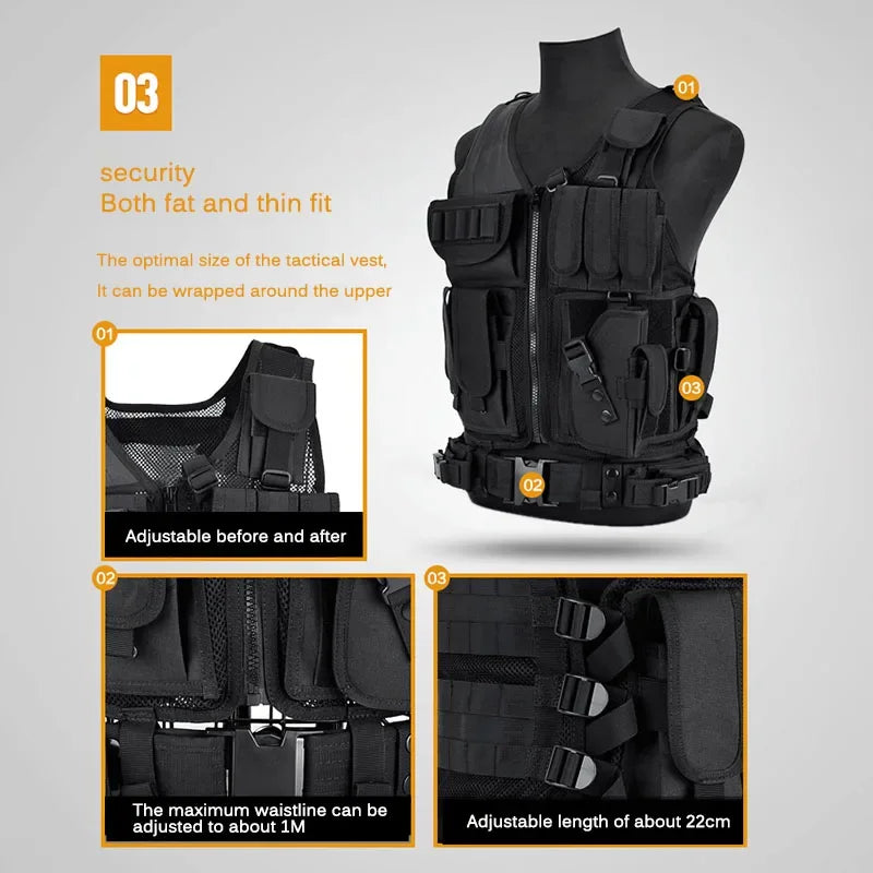 Adjustable Molle Tactical Vest Combat Body Armor Vests Security Guard Hunting