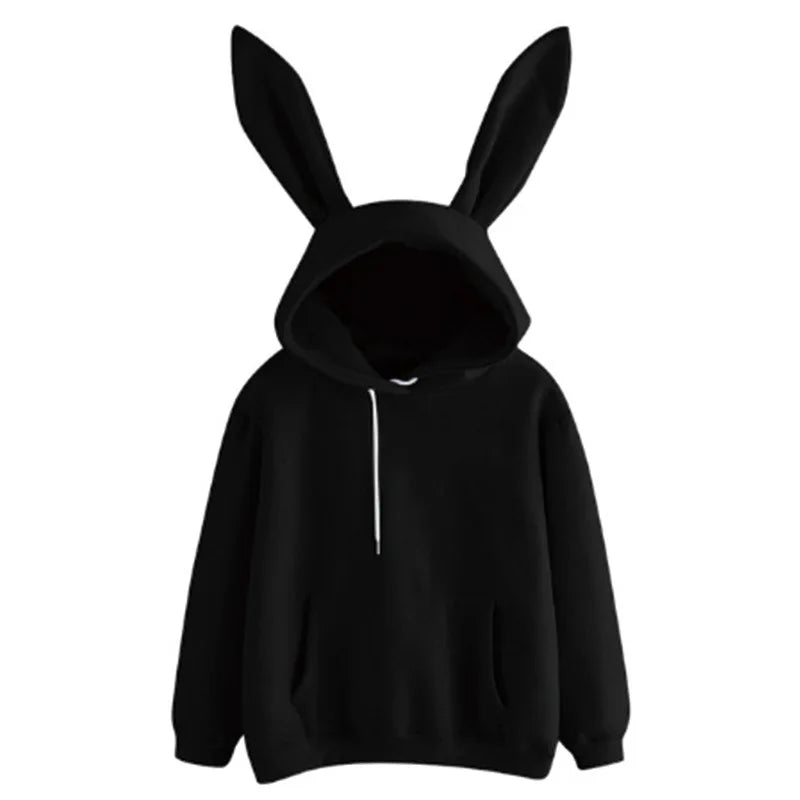 Herfst- en winterkleding voor dames Harajuku Wei hooded rabbit hoodie effen kleur