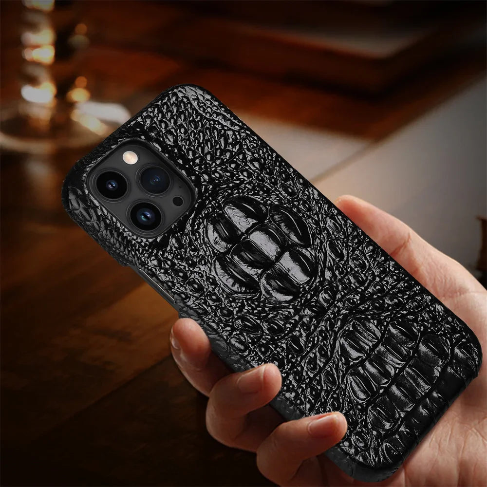 Leren telefoonhoesje voor iPhone 15 Pro Max hoesje met 3D krokodillenpatroon