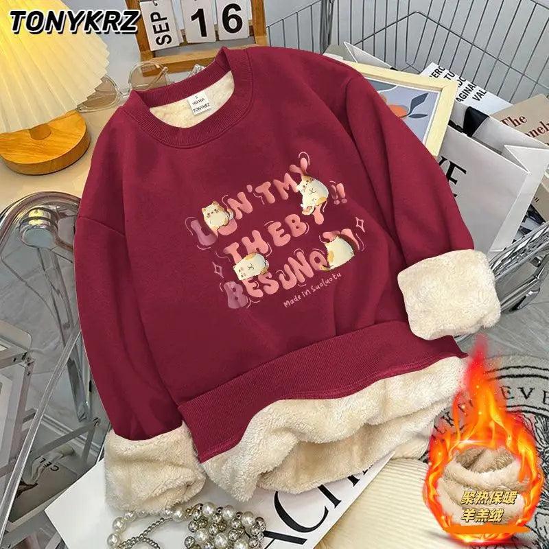 Fleece hoodie zonder capuchon voor dames en heren, dikke lamsfleece ronde hals, High Street top