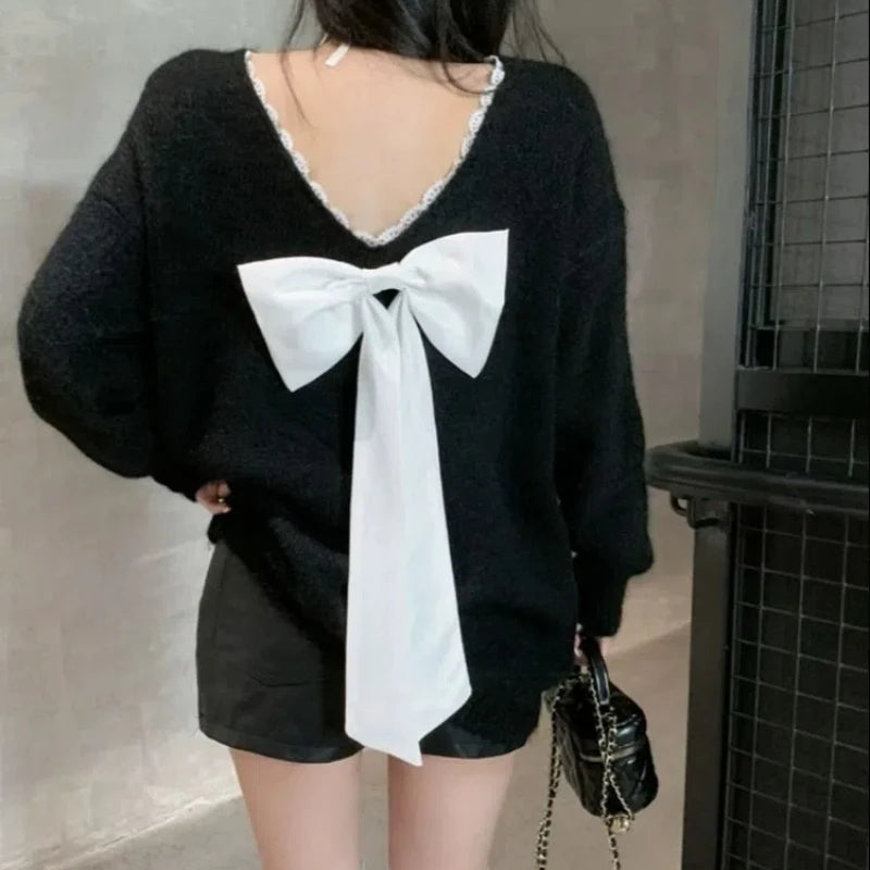 Весна-осень, V-образный вырез, длинный рукав, модный женский свитер, повседневный, для улицы