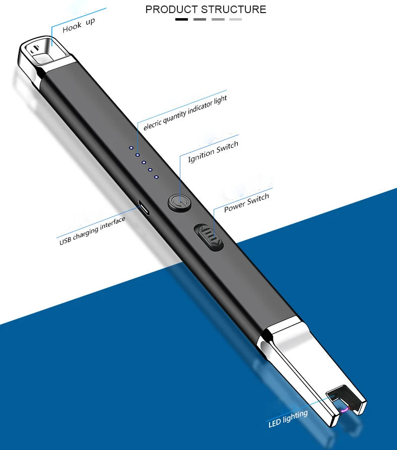 USB elektrische oplaadbare lange LED plasma boog vlamloze keuken aansteker voor