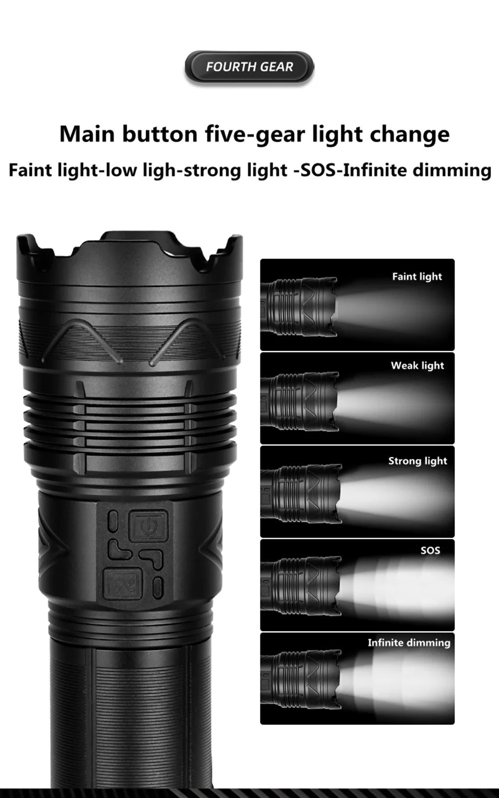 100W krachtige LED-zaklamp, ultraheldere tactische zaklamp met groot bereik, USB