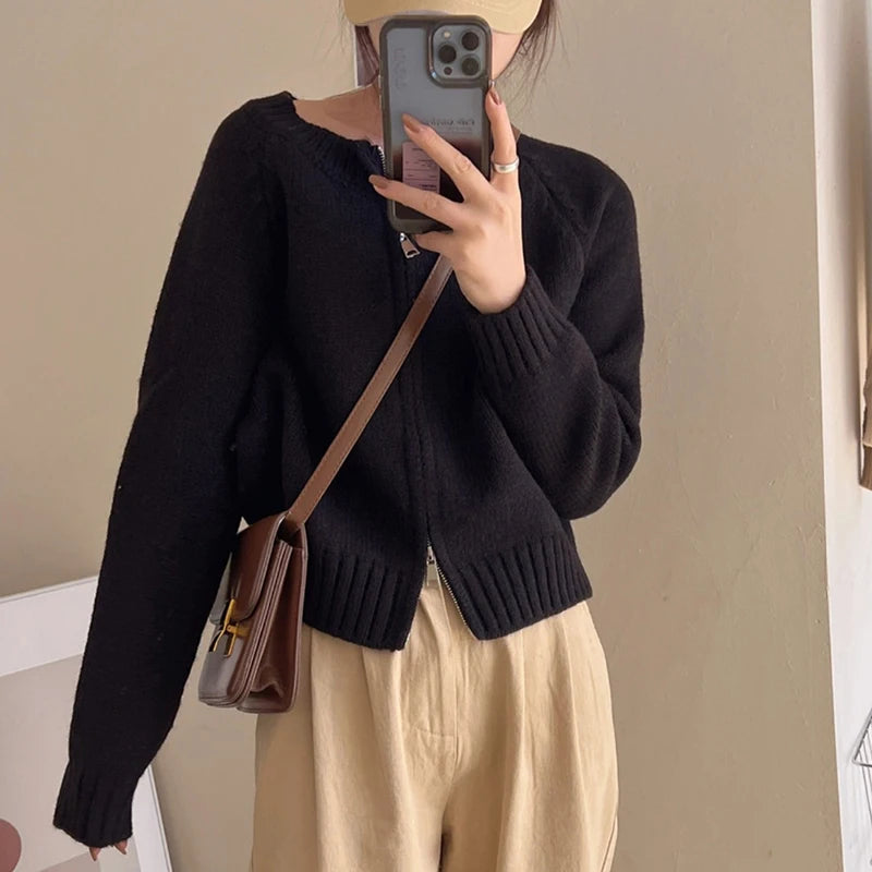 Heliar Dames Effen Rits Gebreide Cardigan Truien Casual Breiwerk Jas Lang