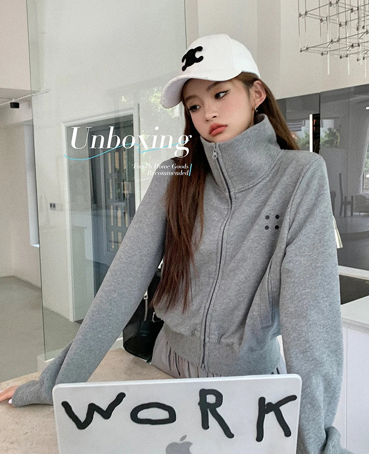 Coltruien voor dames, effen ritsontwerp, chique Koreaanse stijl, eenvoudig