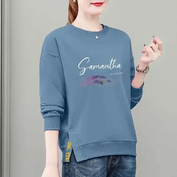 Women s Pure Cotton Sweatshirt Women 100 Cotton Korean Loose Large Size Slim Long sleeved Top