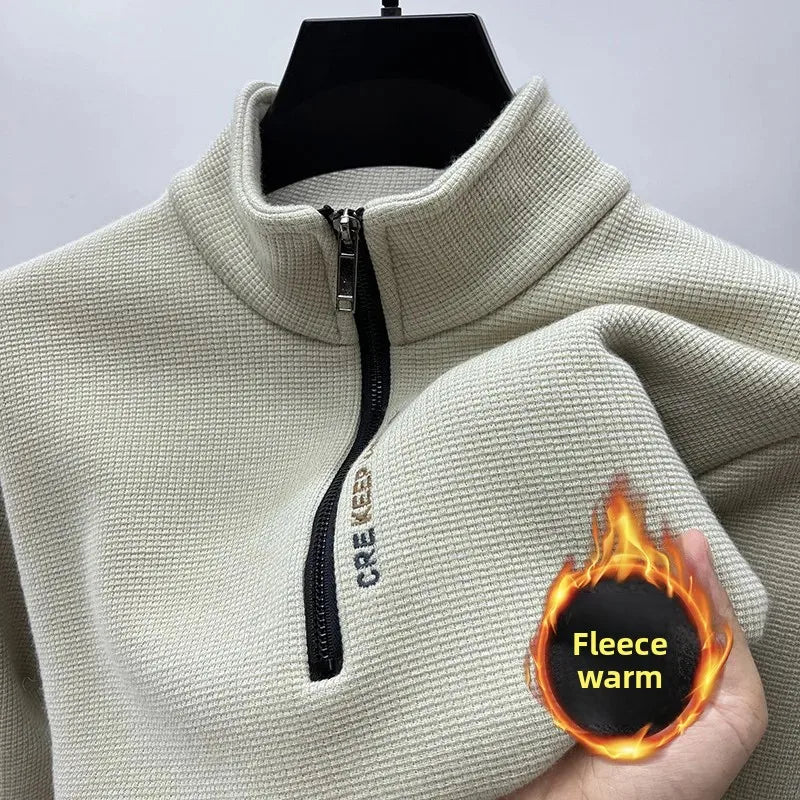 Thickened Fleece Zipper Hoodie Men s Long Sleeve Stand Collar Warm Outerwear Shirt Autumn Winter