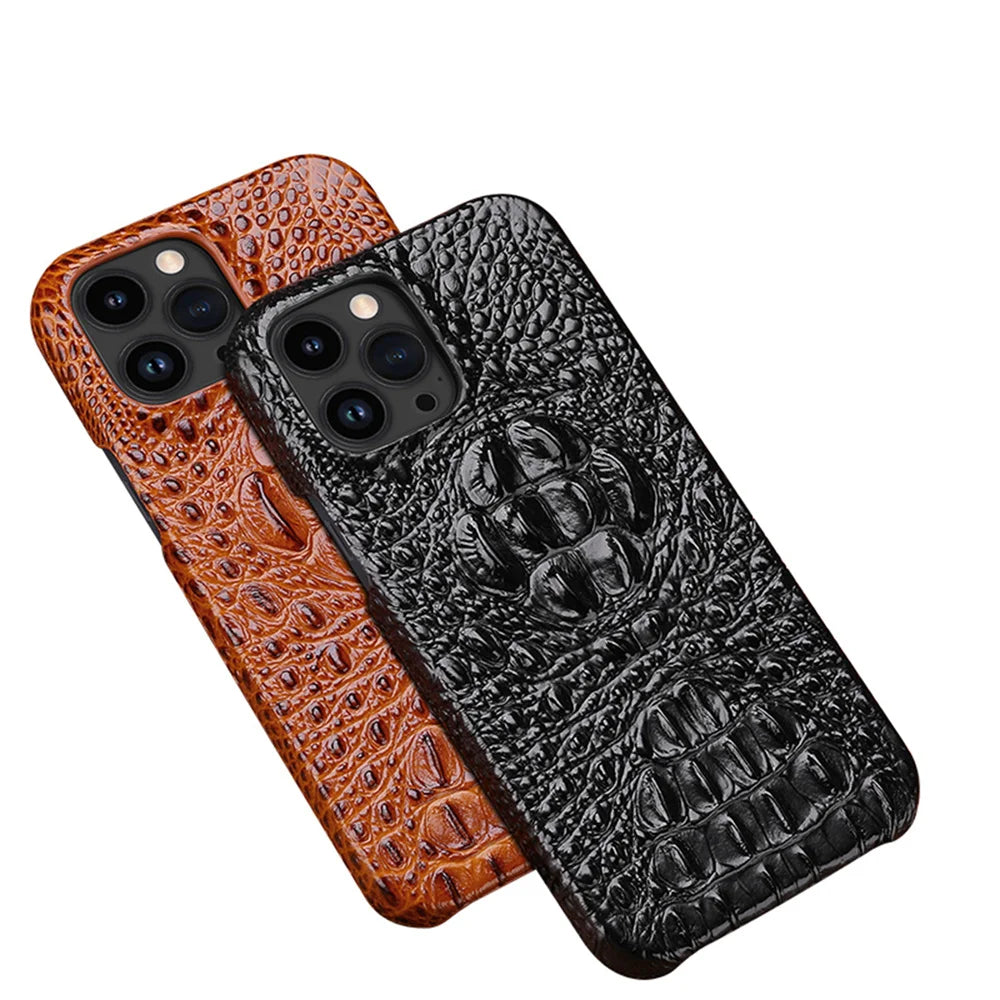 Leren telefoonhoesje voor iPhone 15 Pro Max hoesje met 3D krokodillenpatroon