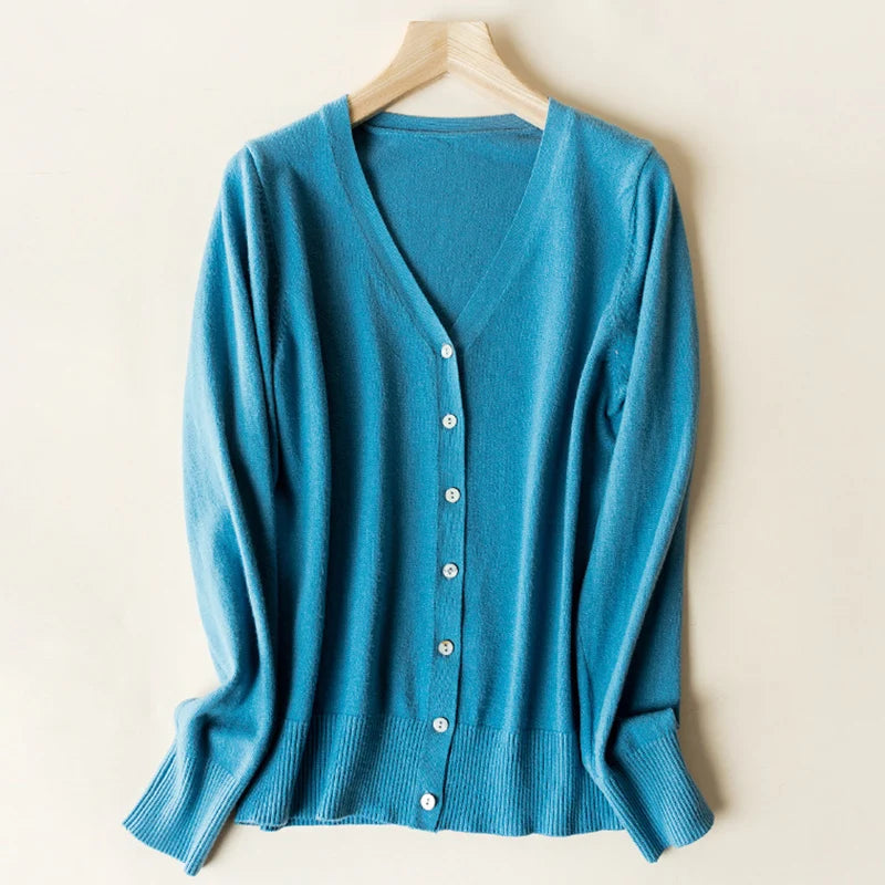 Enkelrijs V-hals Trui Cardigans Dames Basic Effen Kleur Lange Mouw
