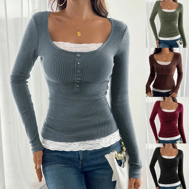 Solid Color Casual Slim T shirts For Women Autumn Y2K Women s T shirt Long