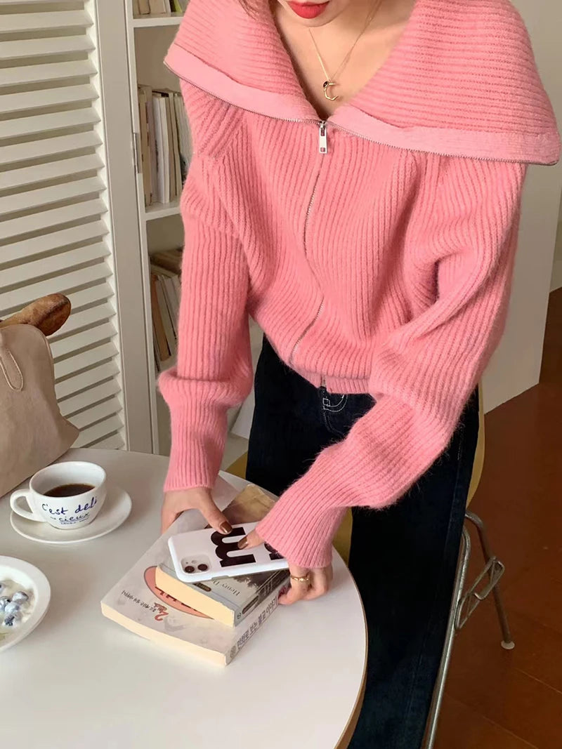 Heliar Dames Rits Cardigan Trui Omslagkraag Effen Gebreid Los Casual