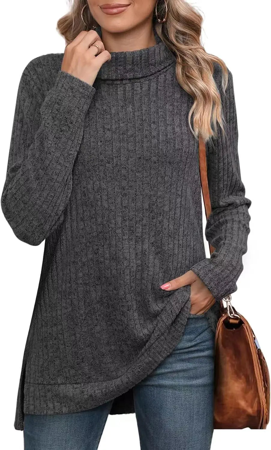 Effen herfst dames oversized coltrui truien lange mouwen
